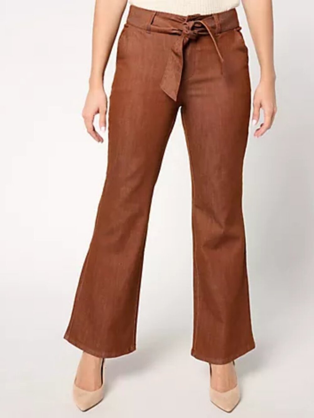 Studio Park x Shawn Killinger Petite Self-Belted Flare Jean -Mocha Sz 0P a663902